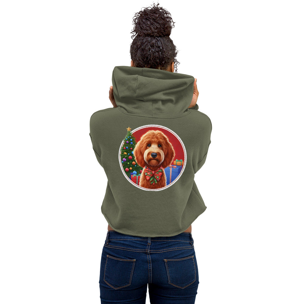 Red Christmas Doodle Crop Hoodie