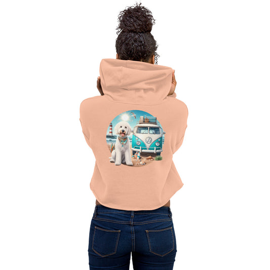 White Doodle VW Bus Crop Hoodie