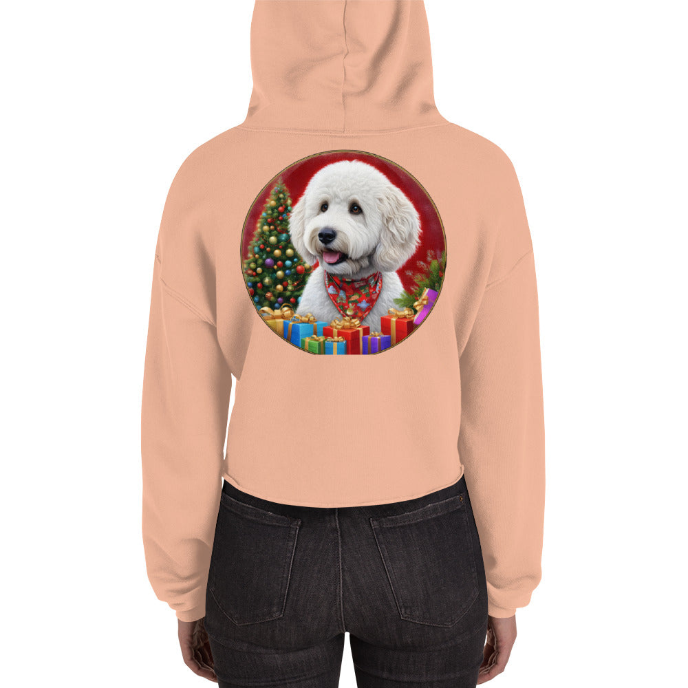 White Christmas Doodle Crop Hoodie