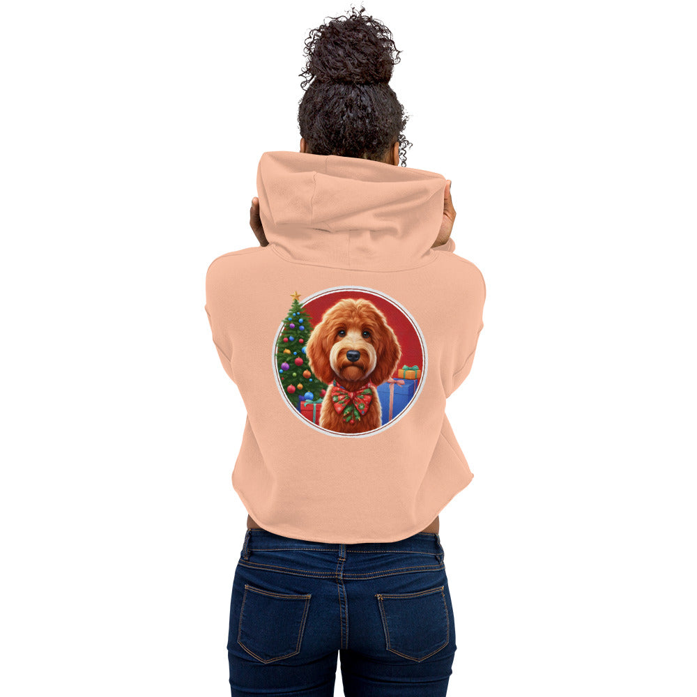 Red Christmas Doodle Crop Hoodie