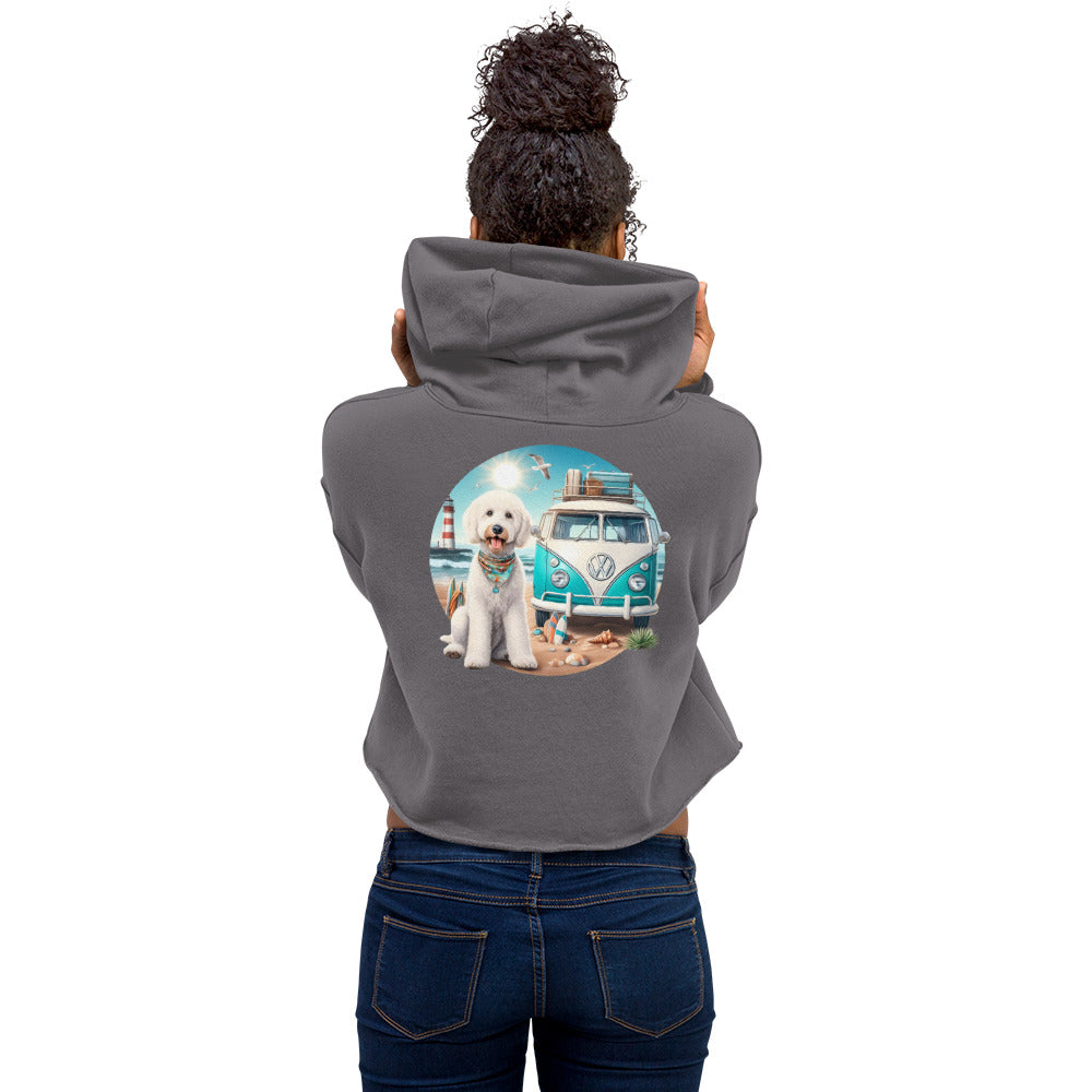 White Doodle VW Bus Crop Hoodie