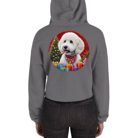 White Christmas Doodle Crop Hoodie