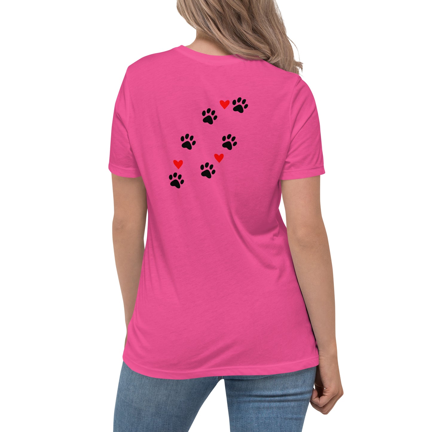 Life is Better with Dogs - Paw Prints on Back - Women's Relaxed T Shirt