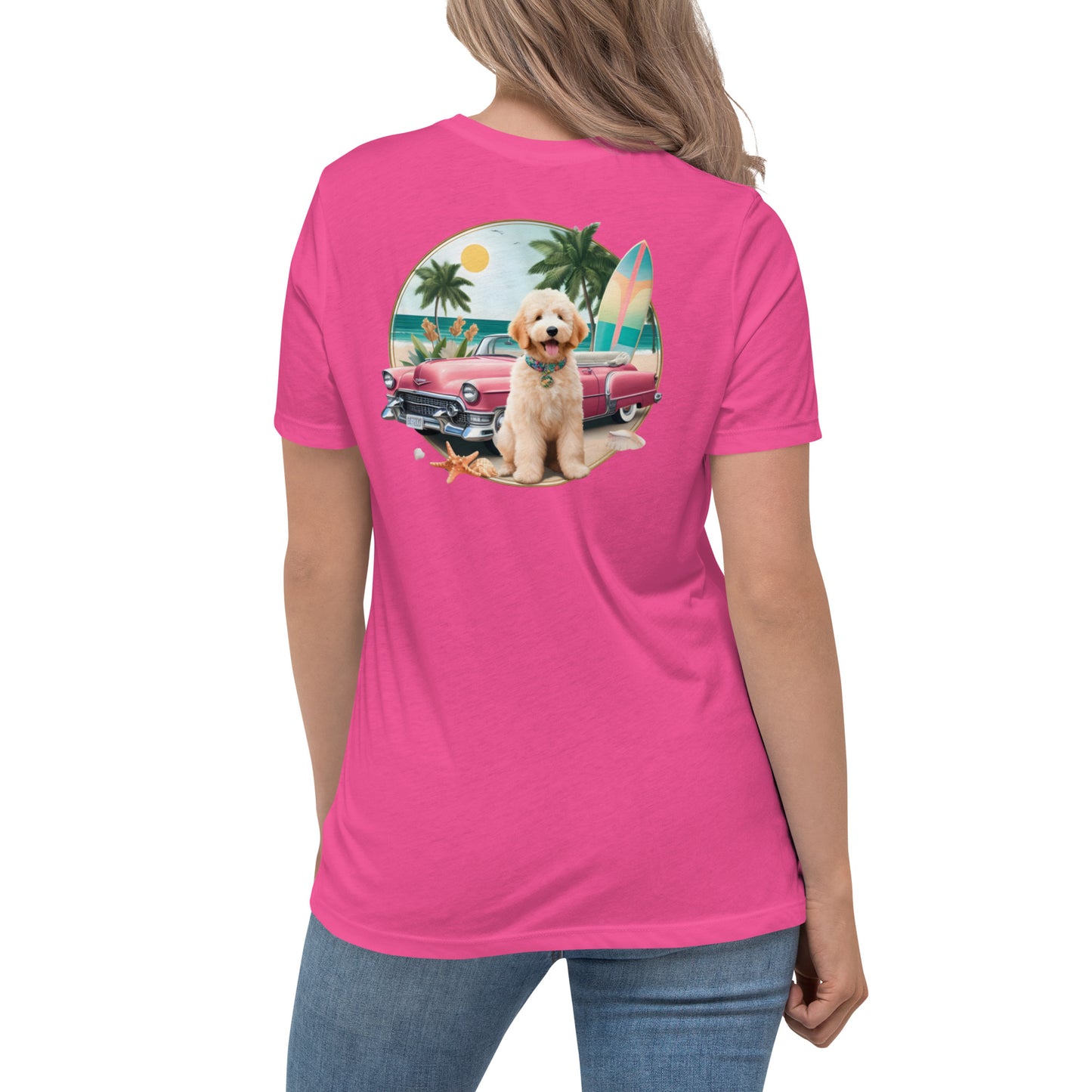 Pink Antique Car Doodle Women's Relaxed T Shirt