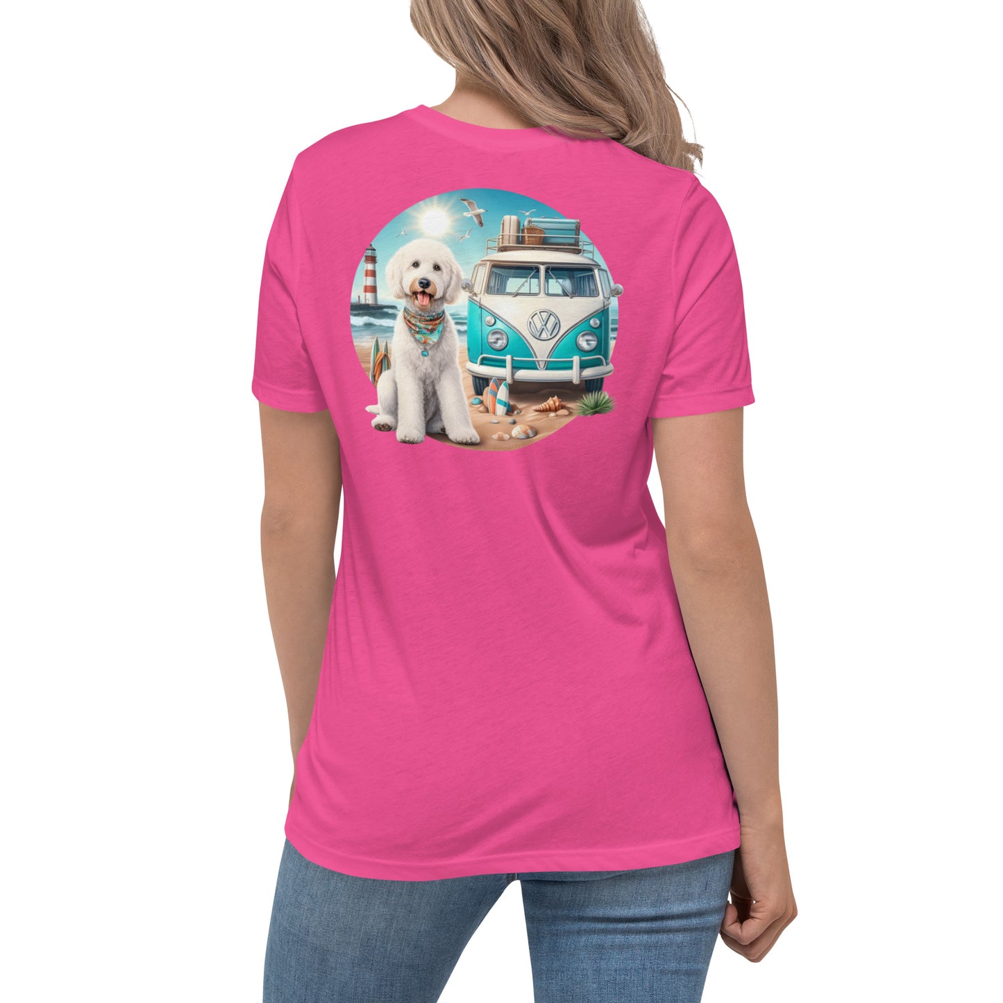 White Doodle VW Bus Women's Relaxed T Shirt