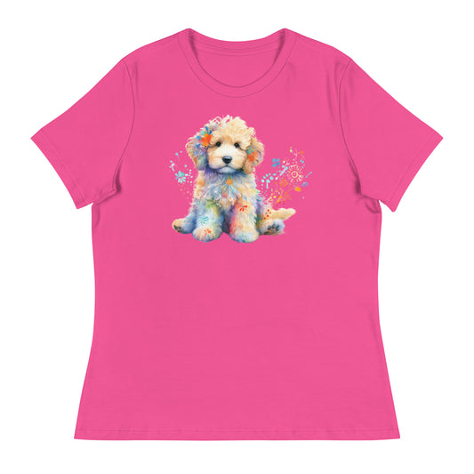 Watercolor Doodle Puppy Women's Relaxed T Shirt