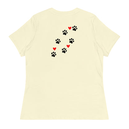 Life is Better with Dogs - Paw Prints on Back - Women's Relaxed T Shirt