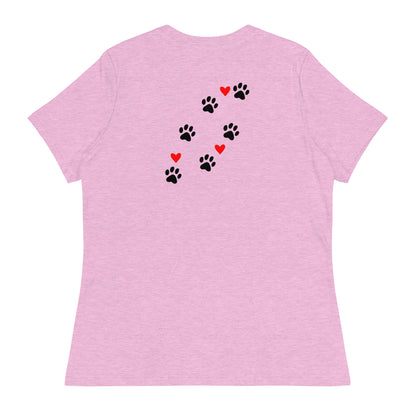 Life is Better with Dogs - Paw Prints on Back - Women's Relaxed T Shirt