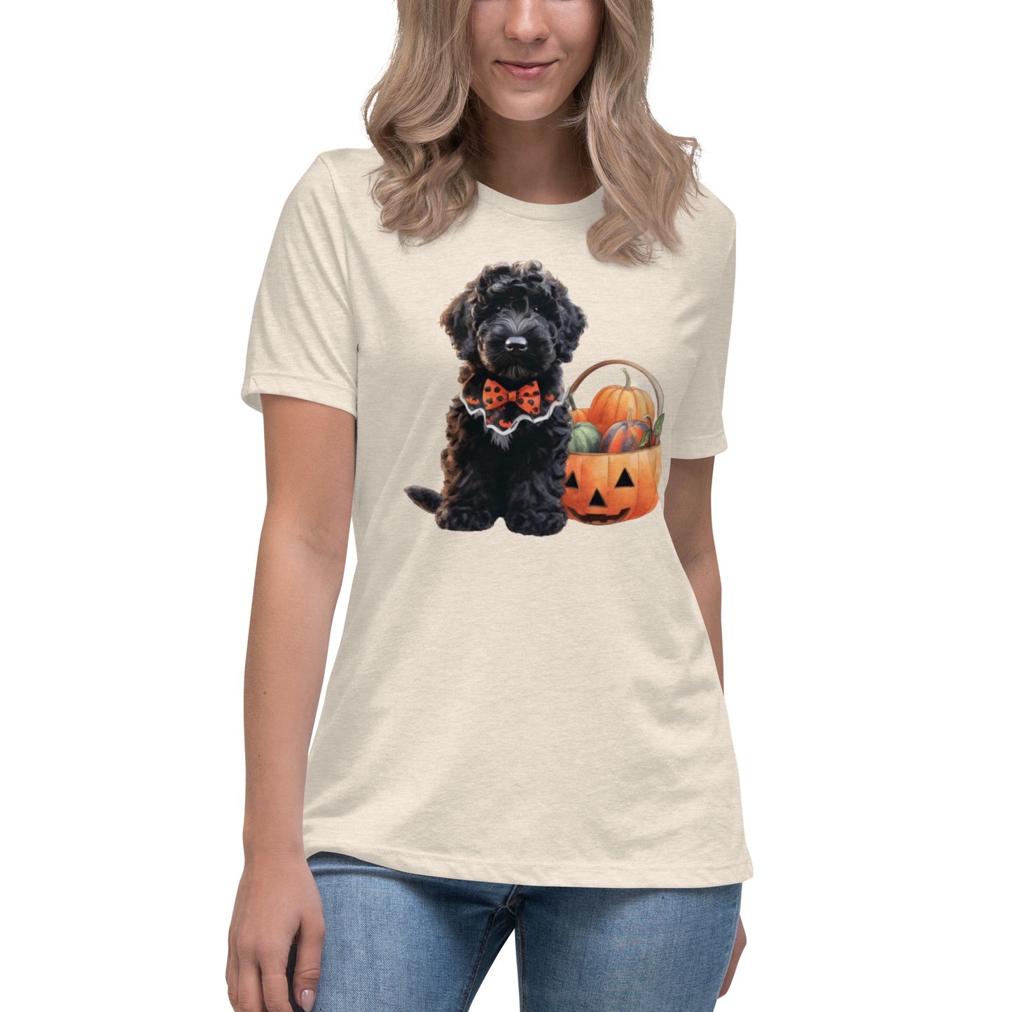 Black Doodle Puppy Halloween Women's Relaxed T Shirt