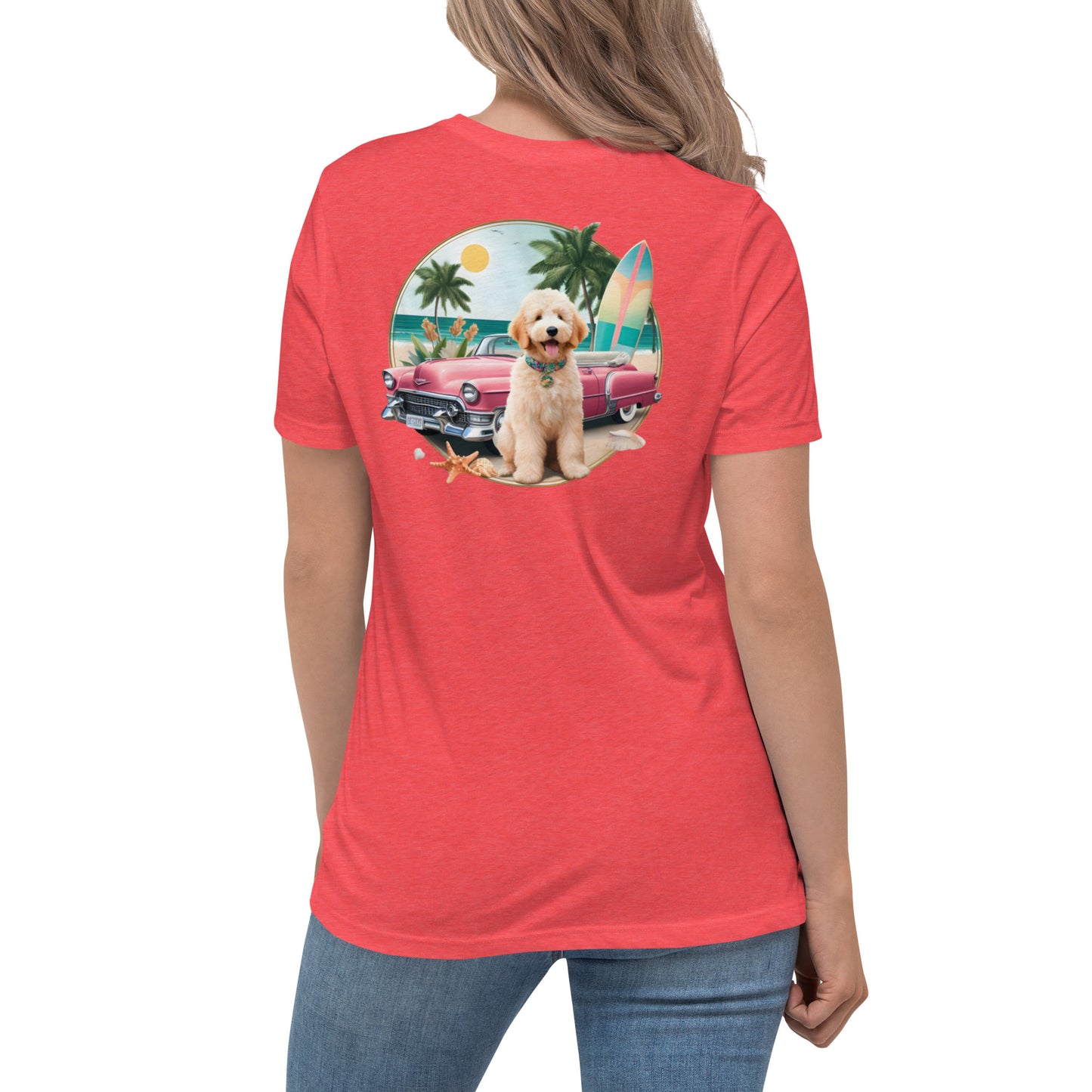 Pink Antique Car Doodle Women's Relaxed T Shirt