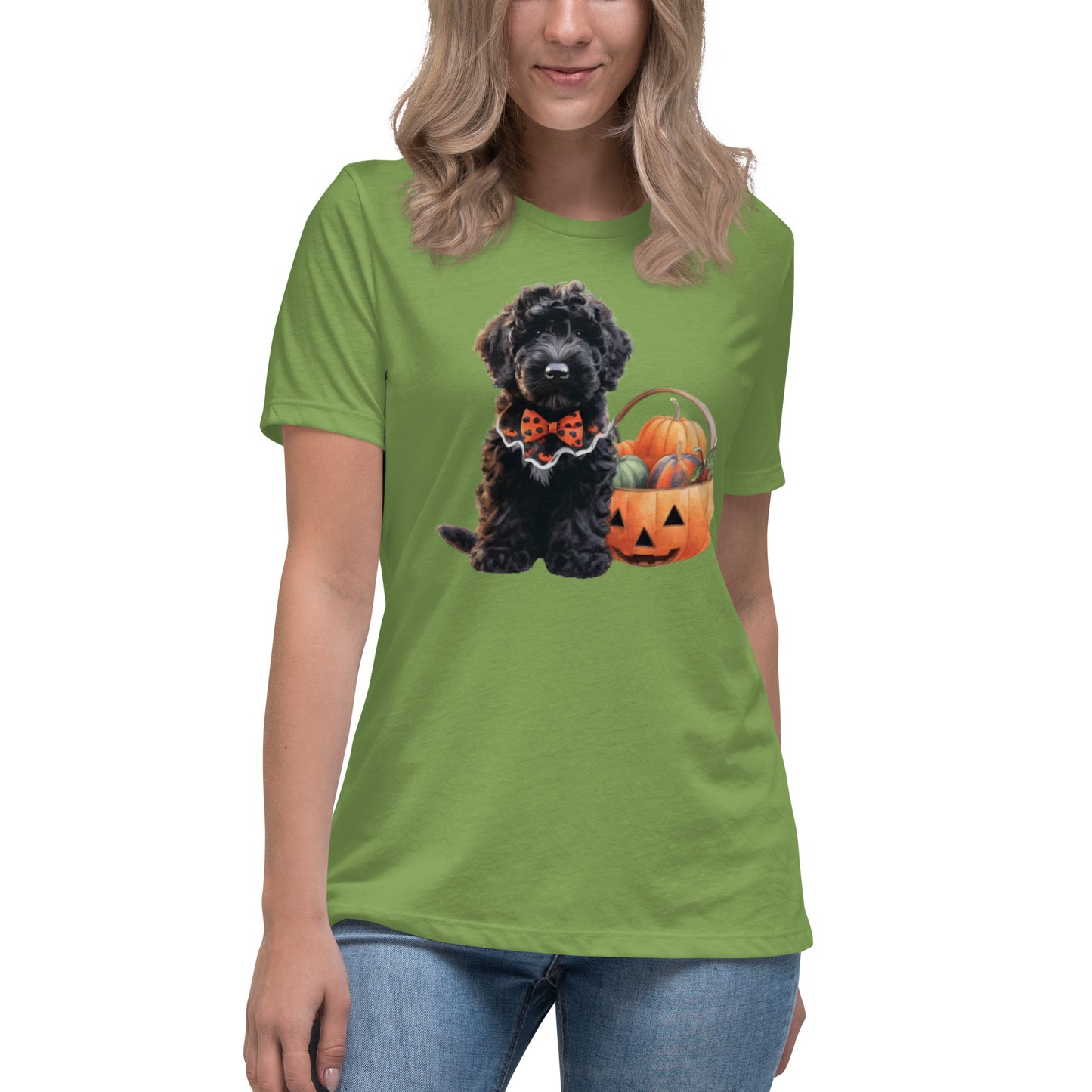 Black Doodle Puppy Halloween Women's Relaxed T Shirt
