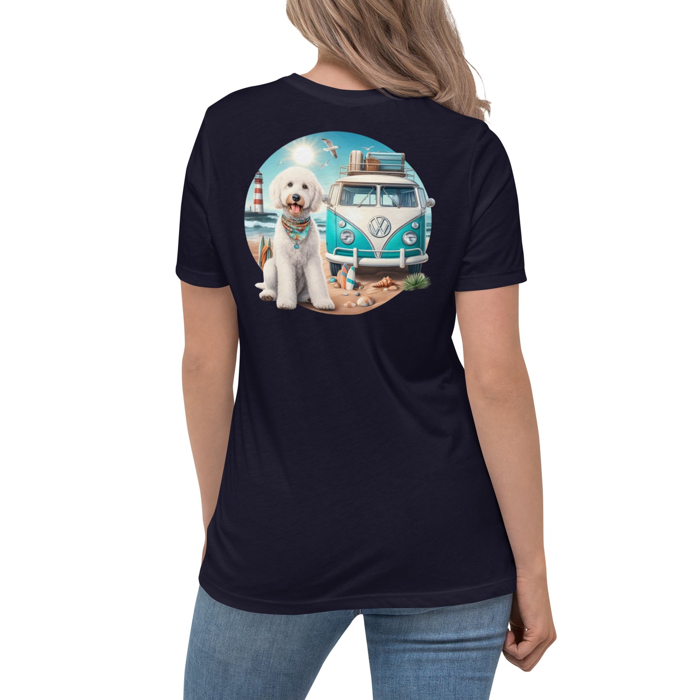 White Doodle VW Bus Women's Relaxed T Shirt