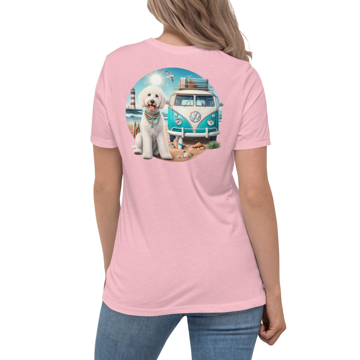 White Doodle VW Bus Women's Relaxed T Shirt