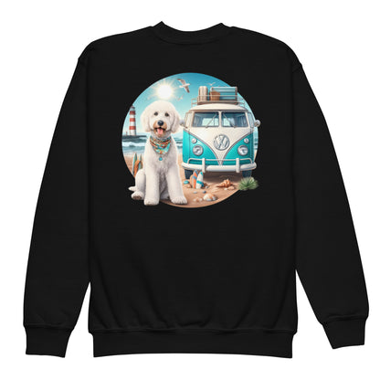 White Doodle VW Bus Youth Crewneck Sweatshirt