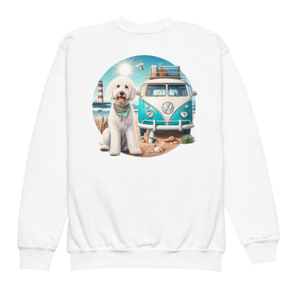 White Doodle VW Bus Youth Crewneck Sweatshirt