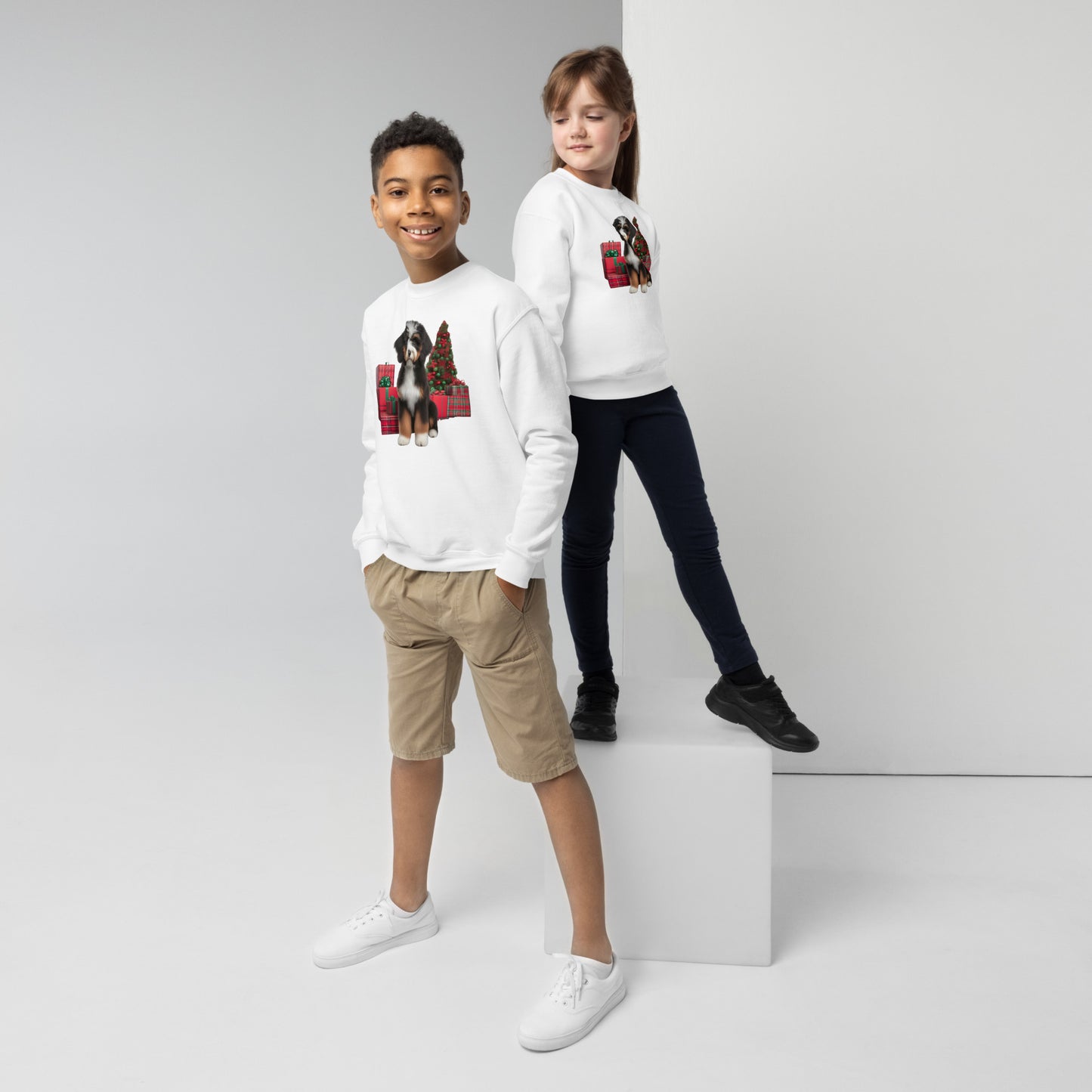 Bernedoodle Christmas Youth Crewneck Sweatshirt