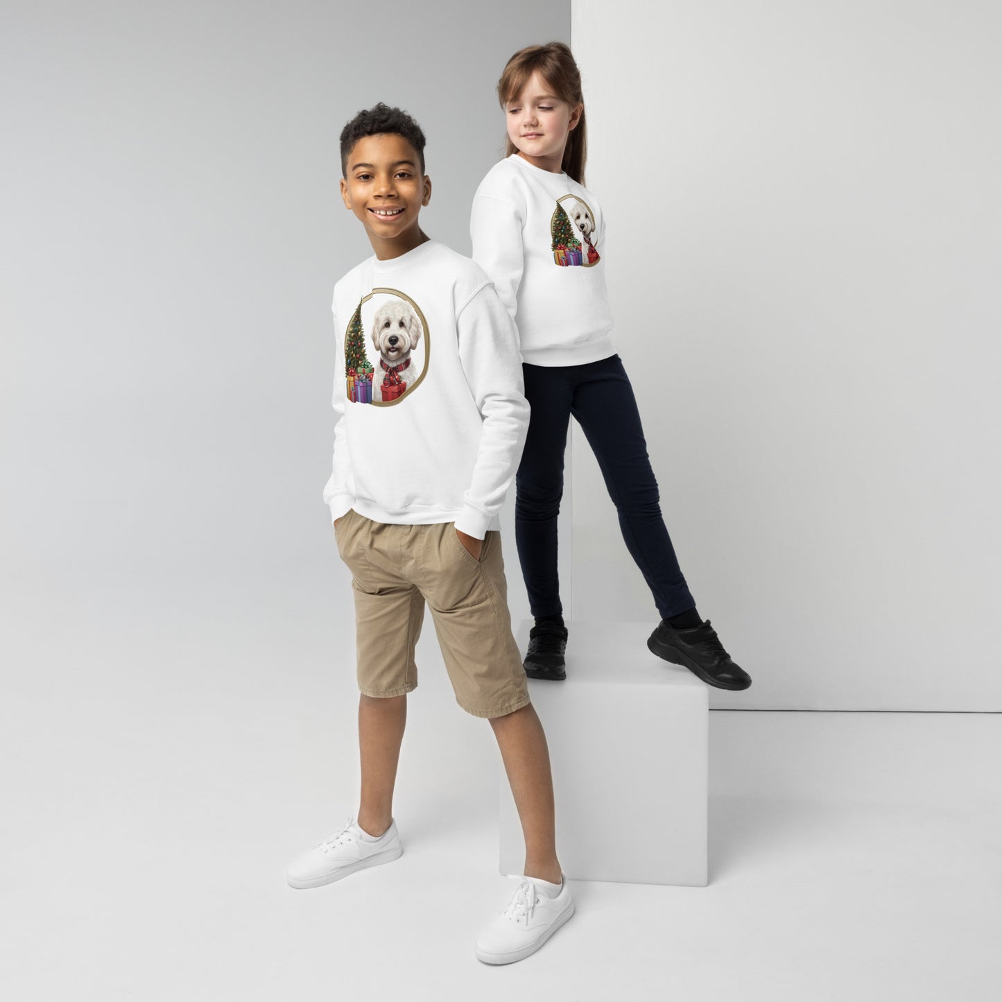 White Christmas Doodle Unisex Youth Crewneck Sweatshirt