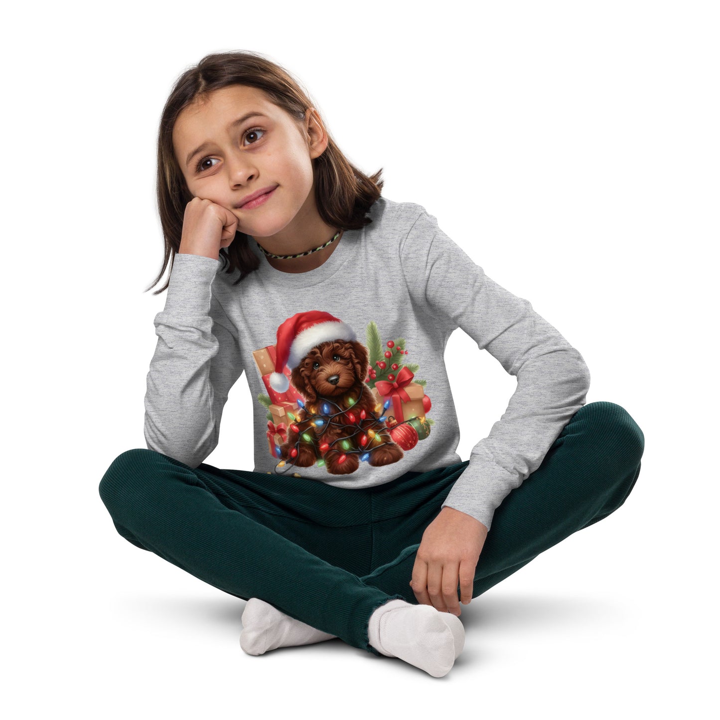 Chocolate Brown Christmas Light Doodle - Unisex Youth Long Sleeve T Shirt