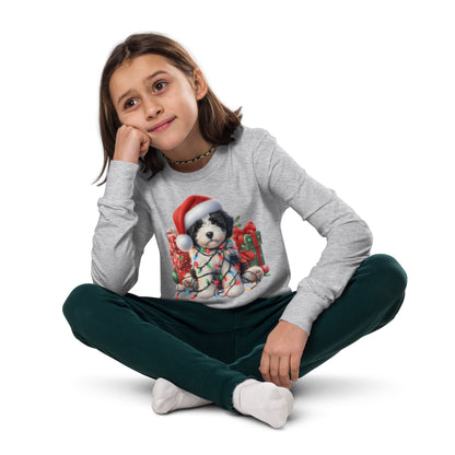 Black & White Christmas Doodle - Unisex Youth Long Sleeve T Shirt