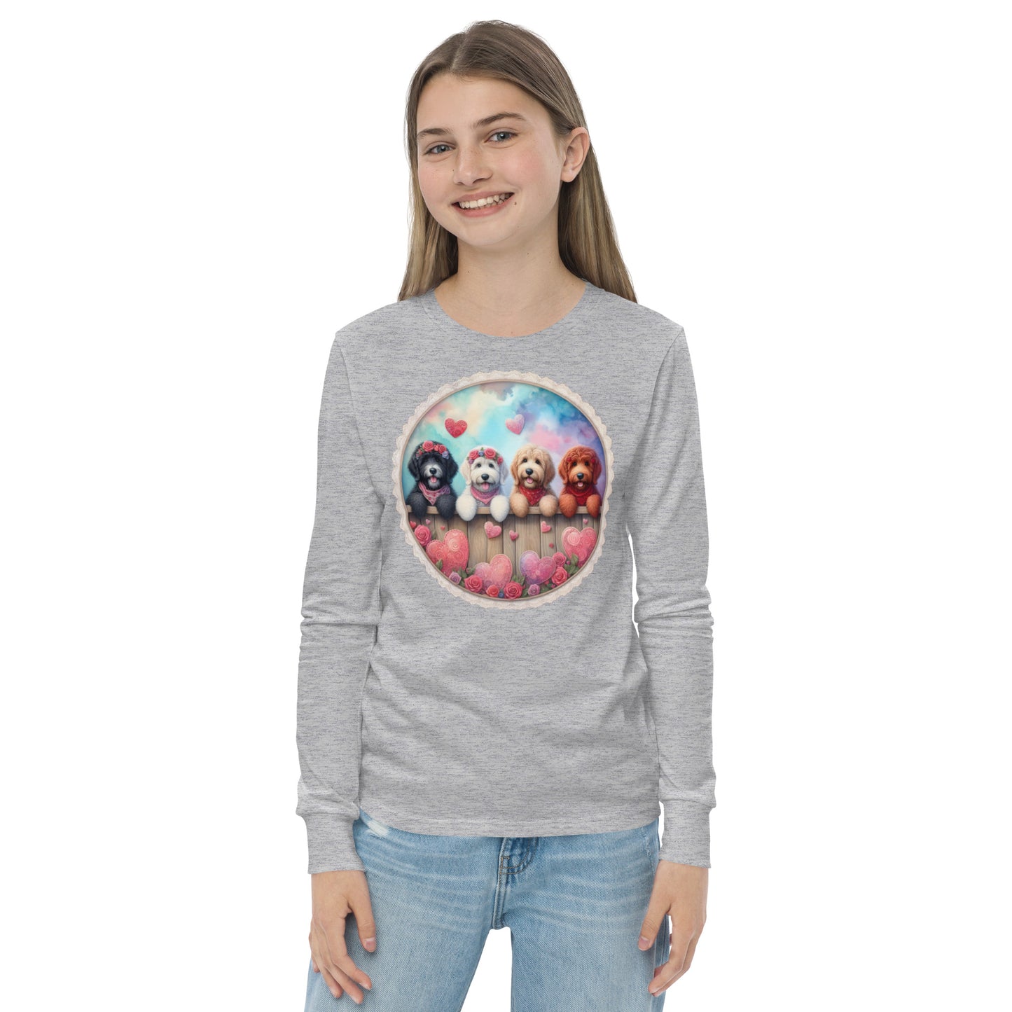 Valentines Doodles - Unisex Youth Bella + Canvas - Long Sleeve T Shirt