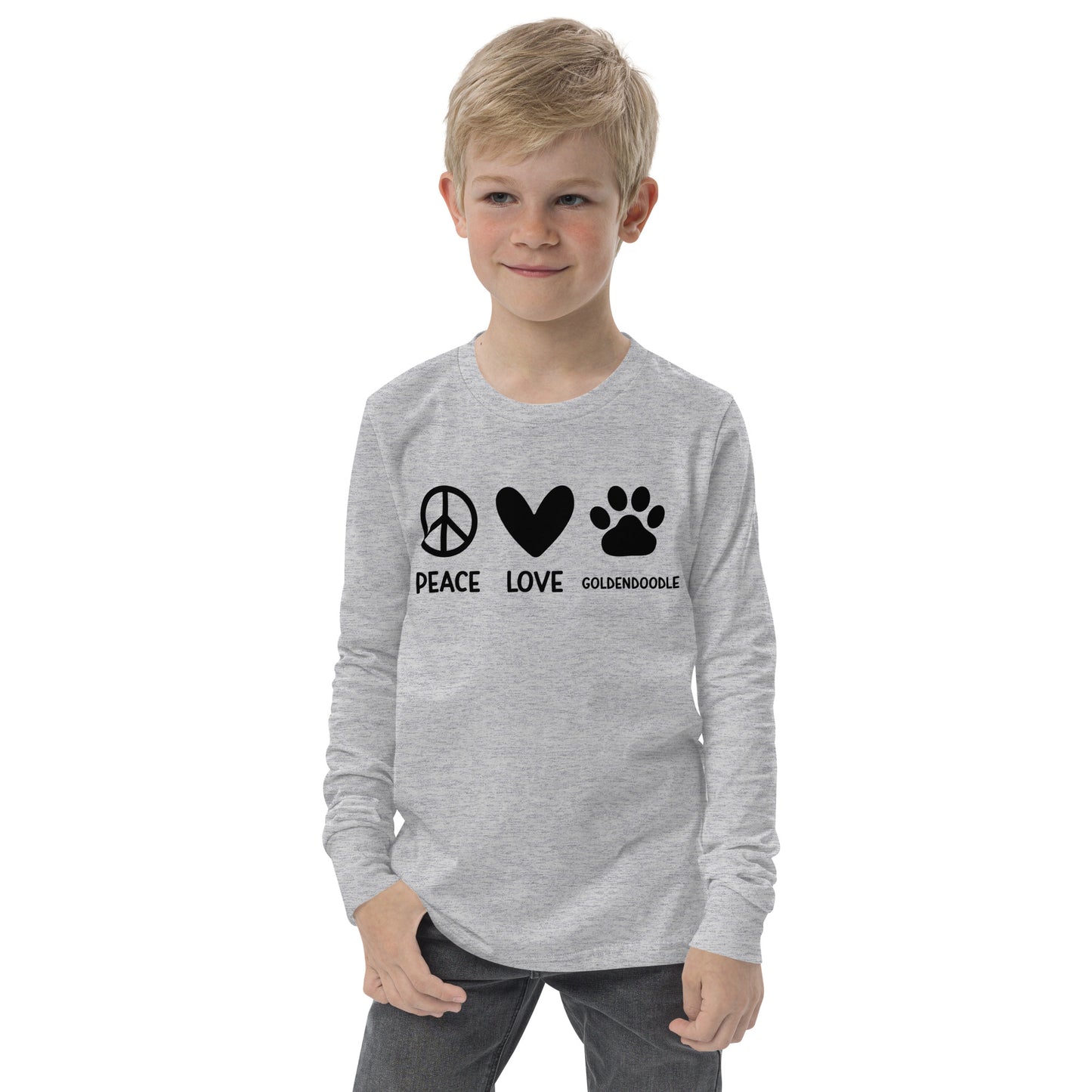 Peace Love Goldendoodle Youth Long Sleeve T Shirt