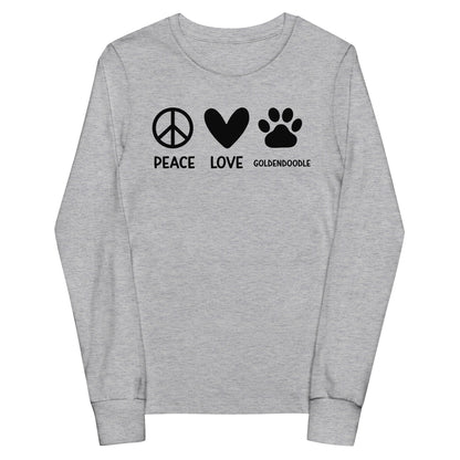 Peace Love Goldendoodle Youth Long Sleeve T Shirt