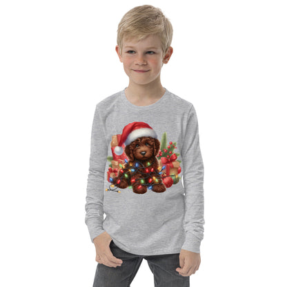 Chocolate Brown Christmas Light Doodle - Unisex Youth Long Sleeve T Shirt