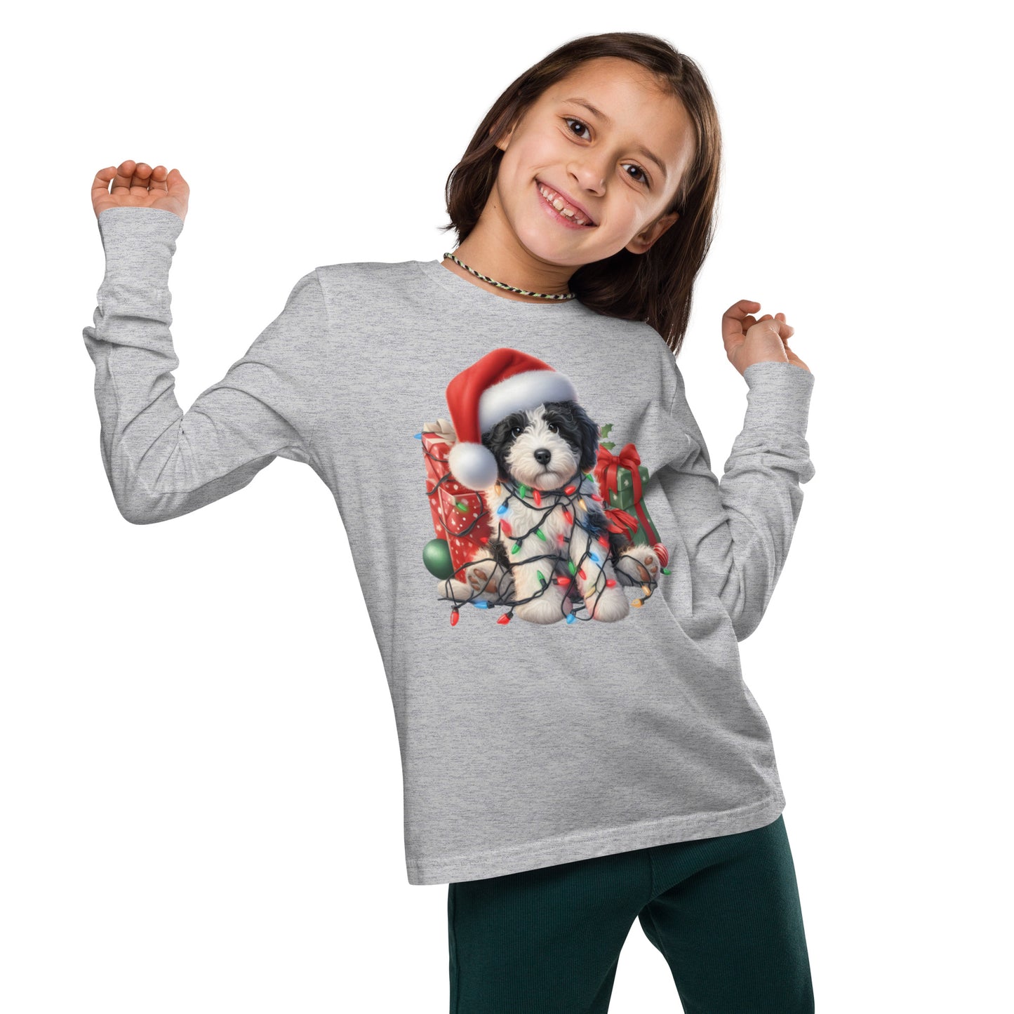 Black & White Christmas Doodle - Unisex Youth Long Sleeve T Shirt