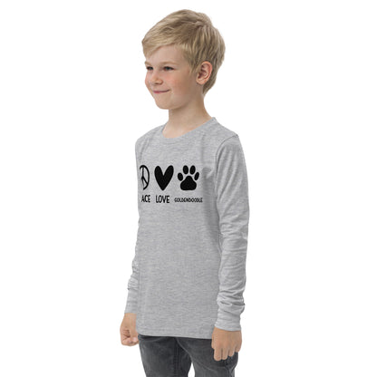 Peace Love Goldendoodle Youth Long Sleeve T Shirt