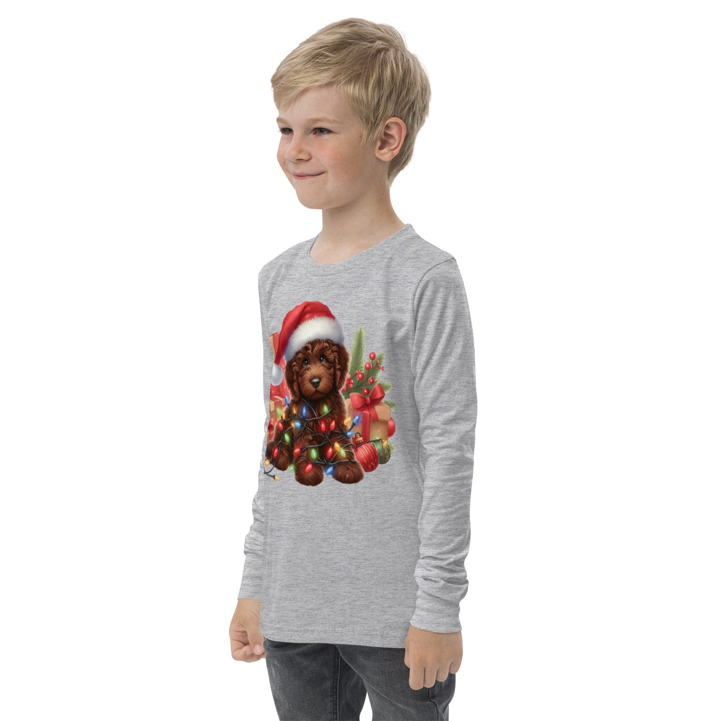 Chocolate Brown Christmas Light Doodle - Unisex Youth Long Sleeve T Shirt