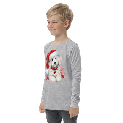 White Doodle Christmas Puppy - Unisex Youth Long Sleeve T Shirt