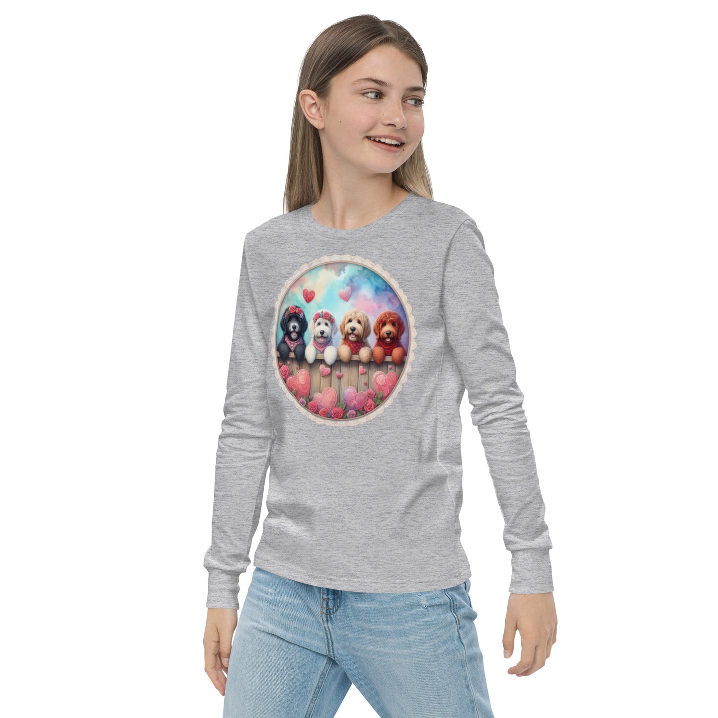 Valentines Doodles - Unisex Youth Bella + Canvas - Long Sleeve T Shirt