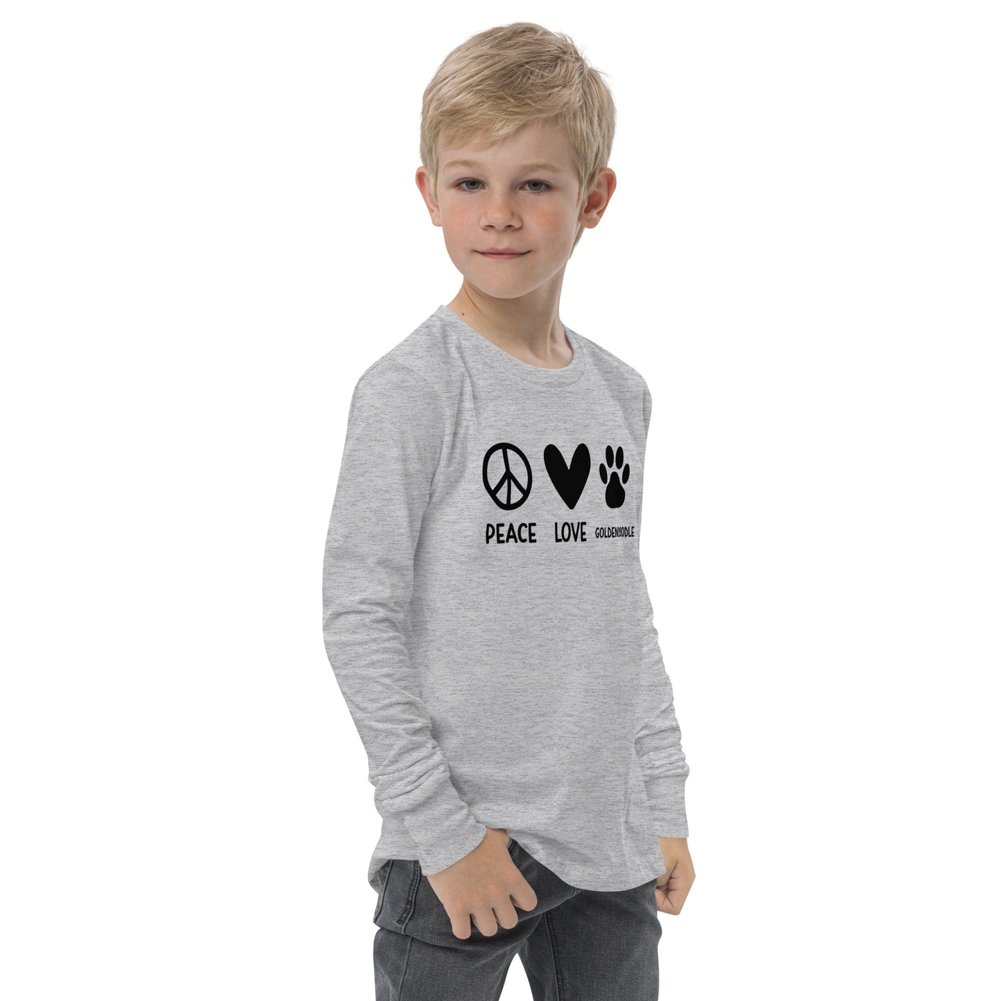 Peace Love Goldendoodle Youth Long Sleeve T Shirt