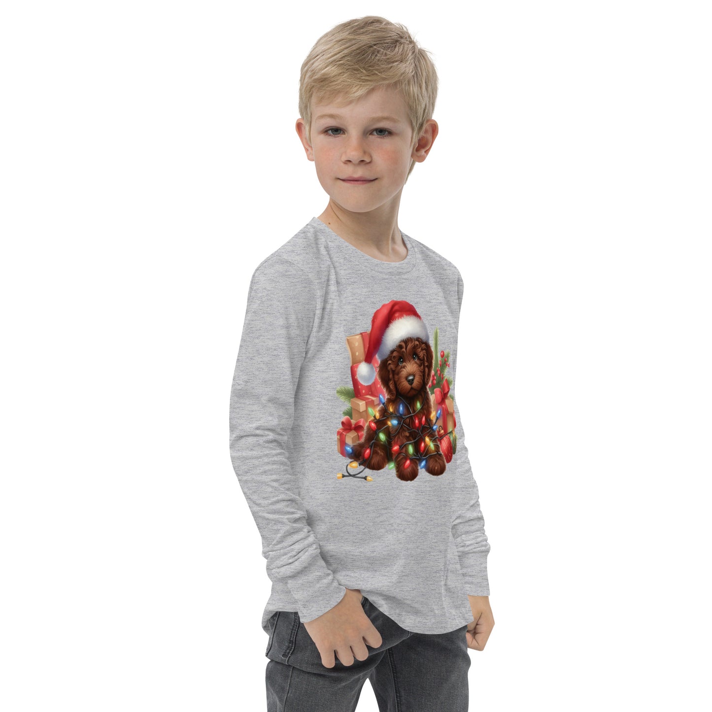 Chocolate Brown Christmas Light Doodle - Unisex Youth Long Sleeve T Shirt