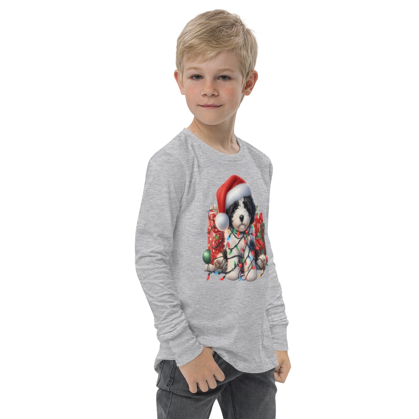 Black & White Christmas Doodle - Unisex Youth Long Sleeve T Shirt