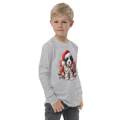 Black & White Christmas Doodle - Unisex Youth Long Sleeve T Shirt