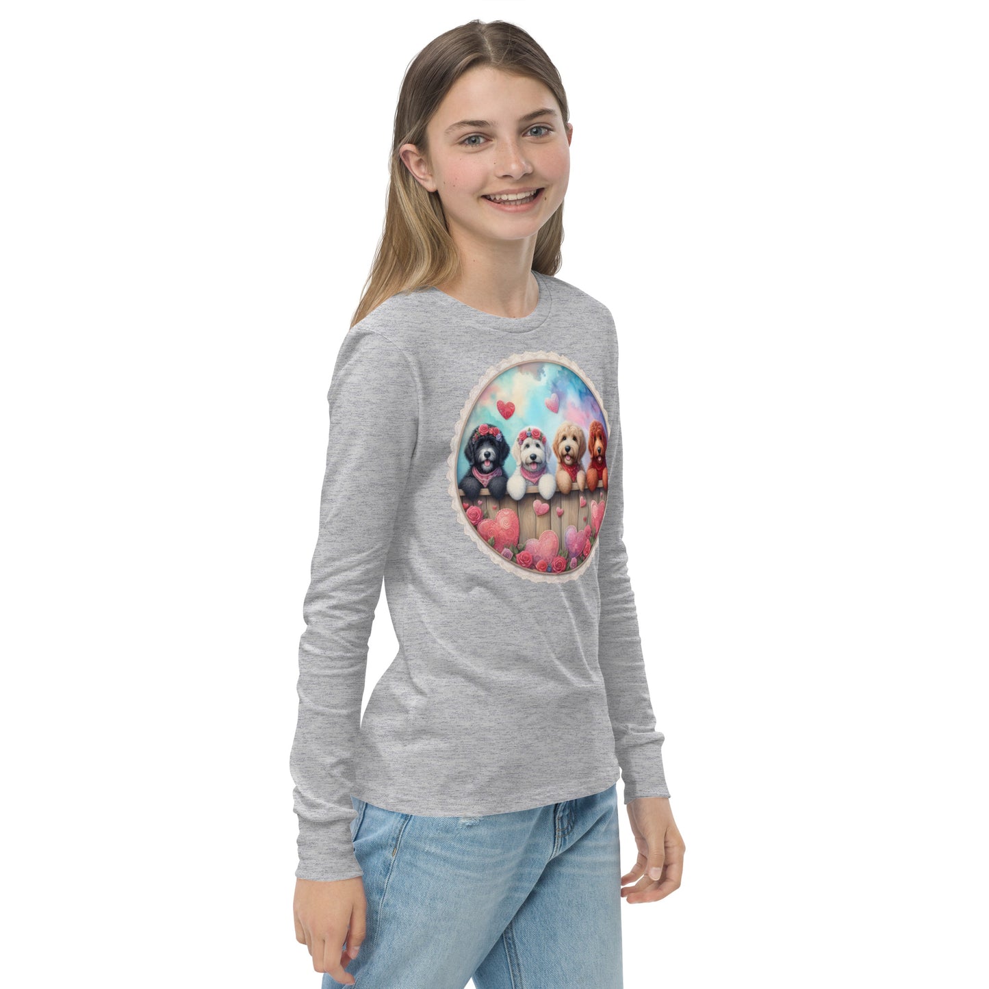 Valentines Doodles - Unisex Youth Bella + Canvas - Long Sleeve T Shirt