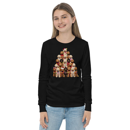 Doodle Christmas Tree Youth Long Sleeve T Shirt