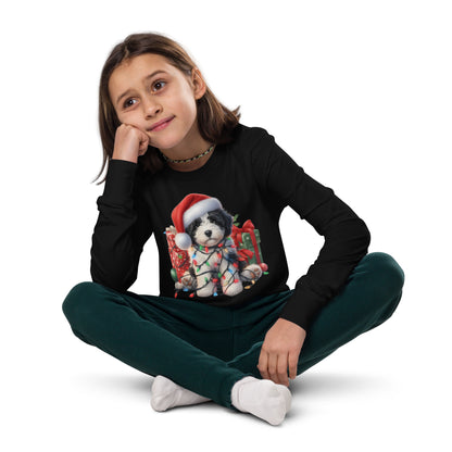 Black & White Christmas Doodle - Unisex Youth Long Sleeve T Shirt