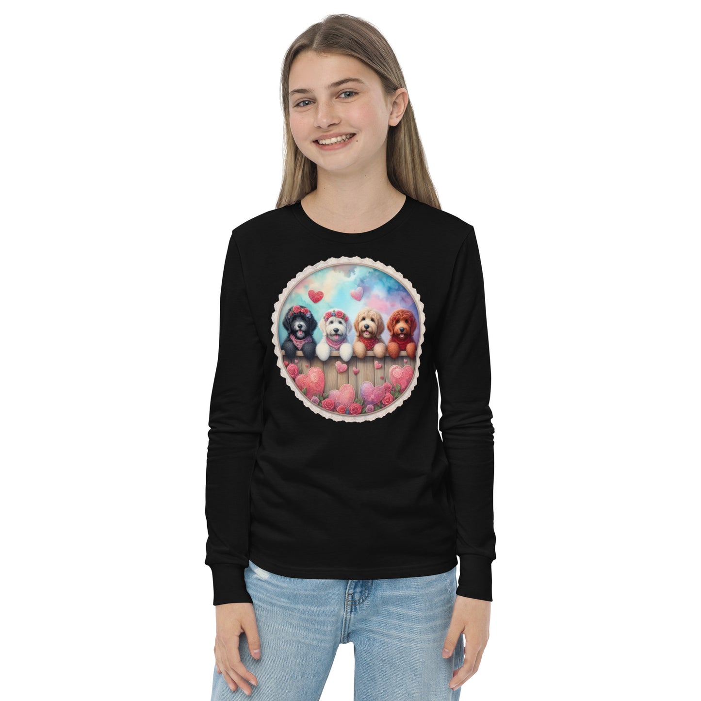 Valentines Doodles - Unisex Youth Bella + Canvas - Long Sleeve T Shirt