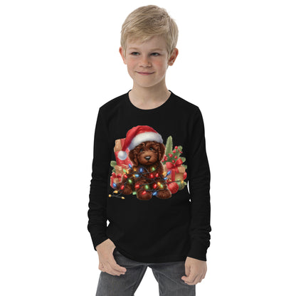 Chocolate Brown Christmas Light Doodle - Unisex Youth Long Sleeve T Shirt