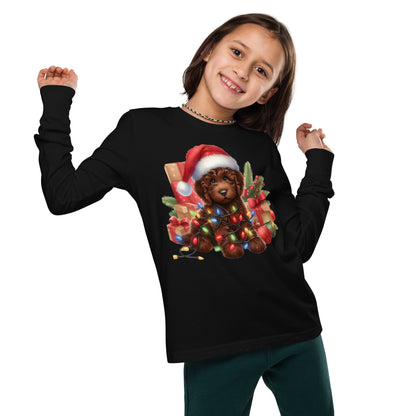 Chocolate Brown Christmas Light Doodle - Unisex Youth Long Sleeve T Shirt