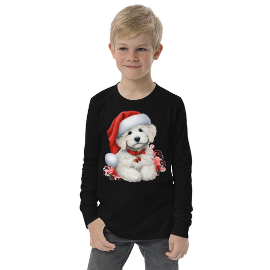 White Doodle Christmas Puppy - Unisex Youth Long Sleeve T Shirt