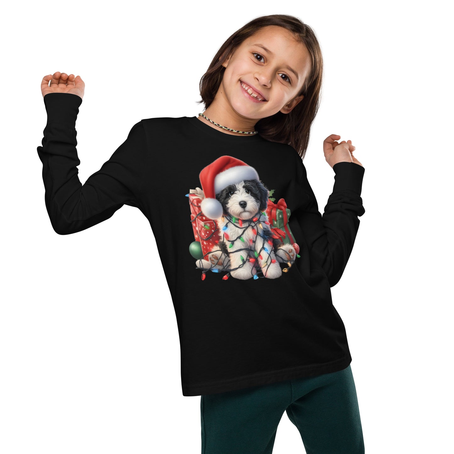 Black & White Christmas Doodle - Unisex Youth Long Sleeve T Shirt