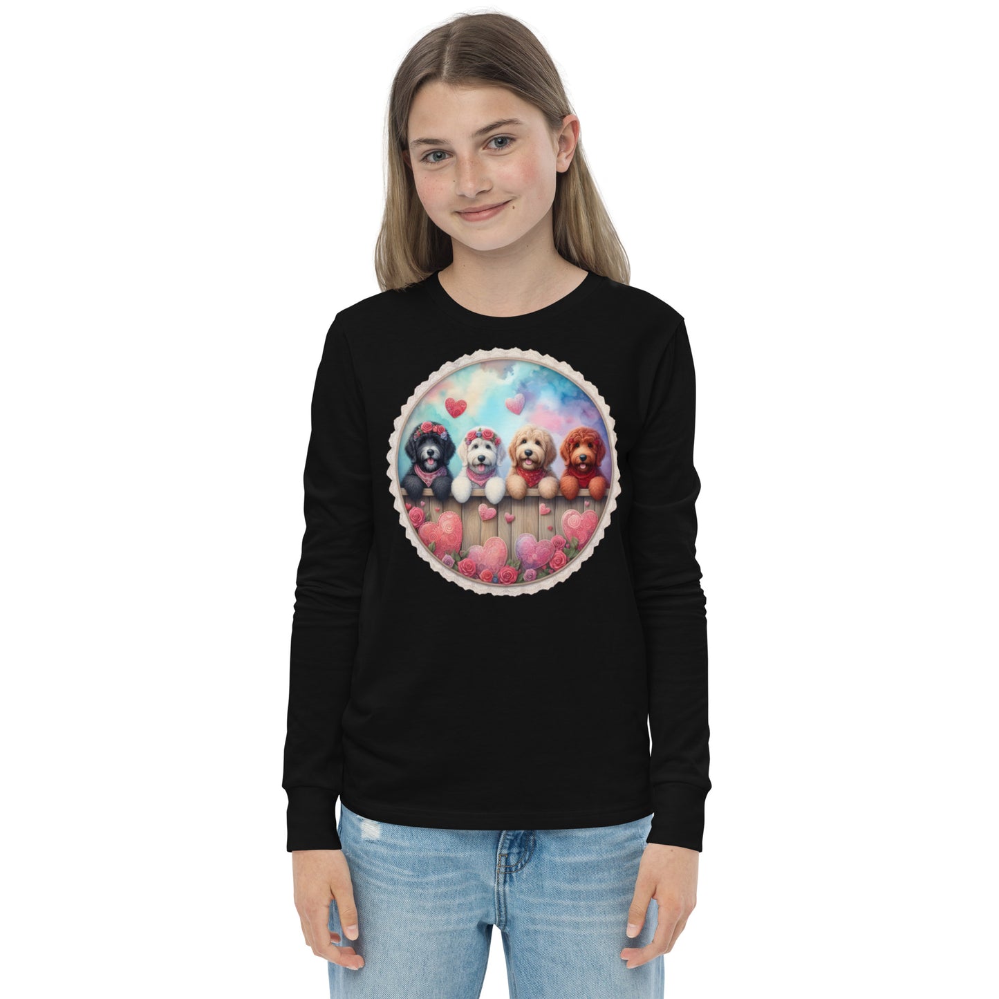 Valentines Doodles - Unisex Youth Bella + Canvas - Long Sleeve T Shirt