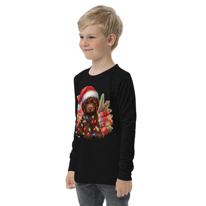 Chocolate Brown Christmas Light Doodle - Unisex Youth Long Sleeve T Shirt