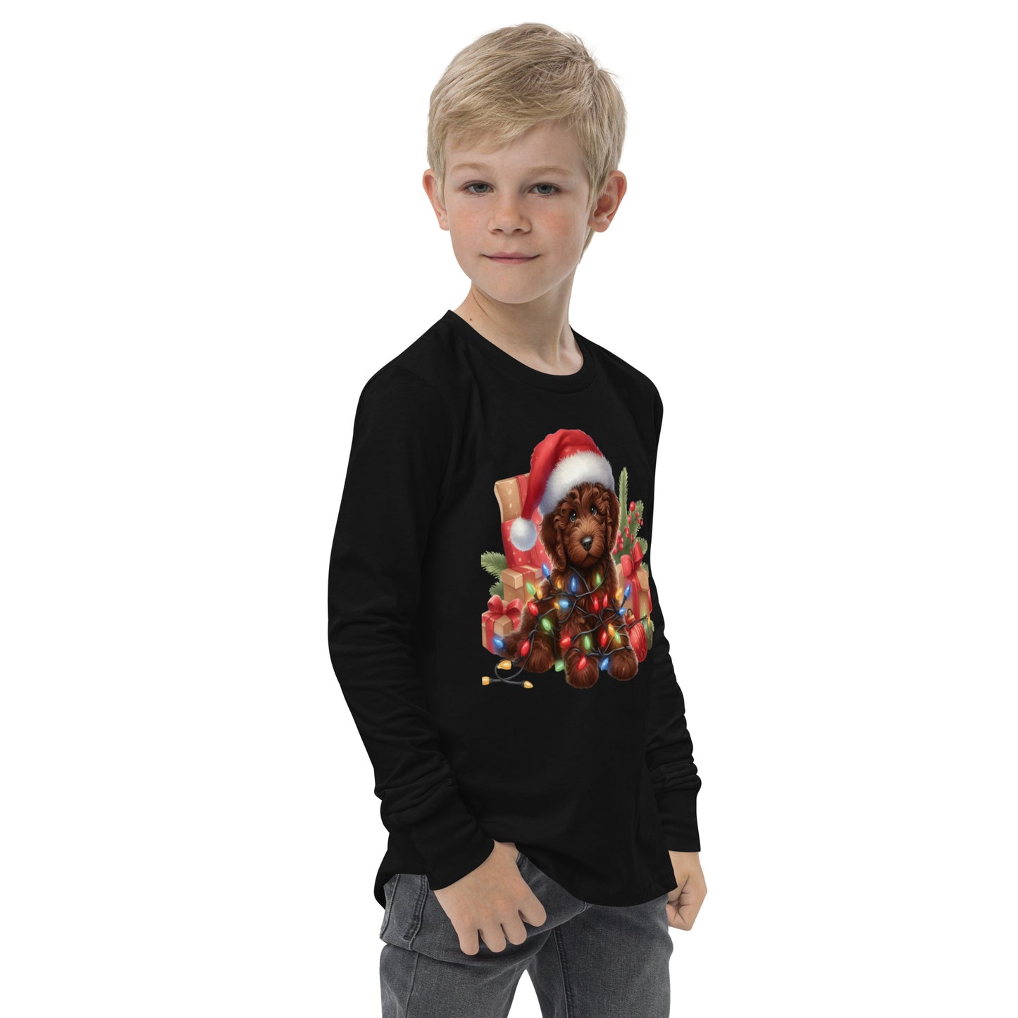 Chocolate Brown Christmas Light Doodle - Unisex Youth Long Sleeve T Shirt