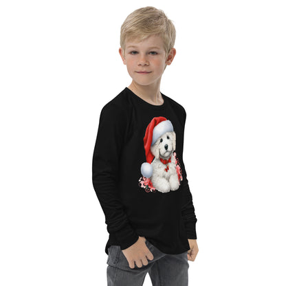 White Doodle Christmas Puppy - Unisex Youth Long Sleeve T Shirt