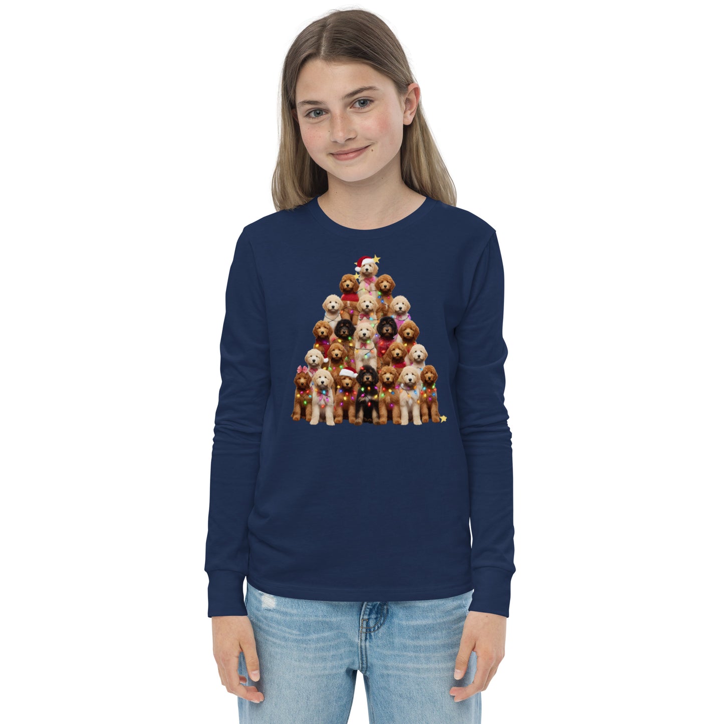 Doodle Christmas Tree Youth Long Sleeve T Shirt