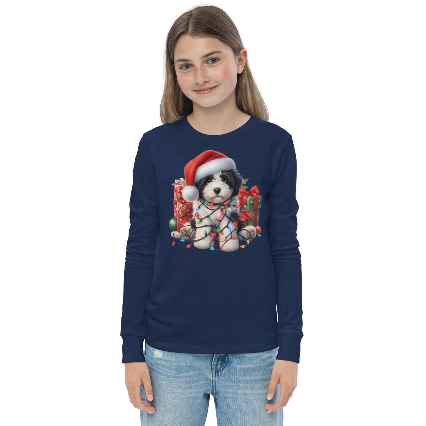 Black & White Christmas Doodle - Unisex Youth Long Sleeve T Shirt